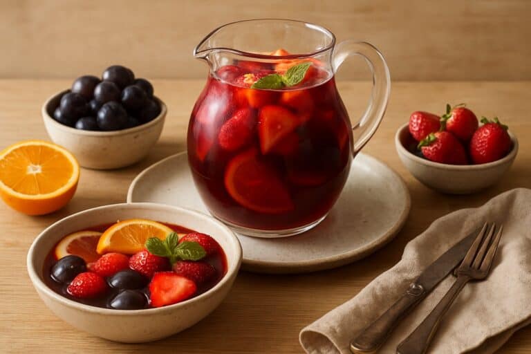 Alcoholvrije sangria met sinaasappel en rood fruit