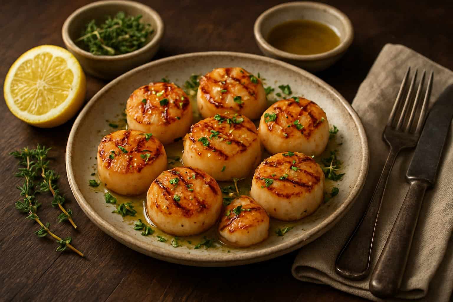 Gegrilde coquilles met citroen en tijm