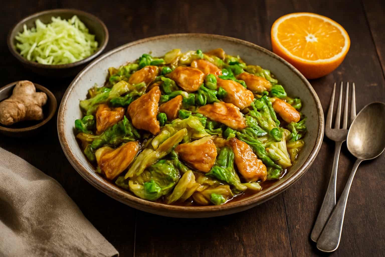 Geroerbakte Chinese kool met ketjap en kip