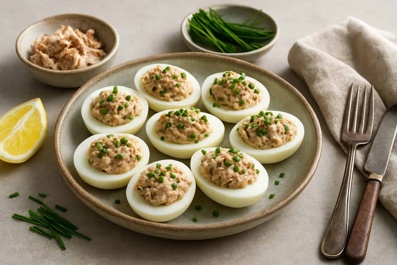 Gevulde eieren met tonijn en yoghurt