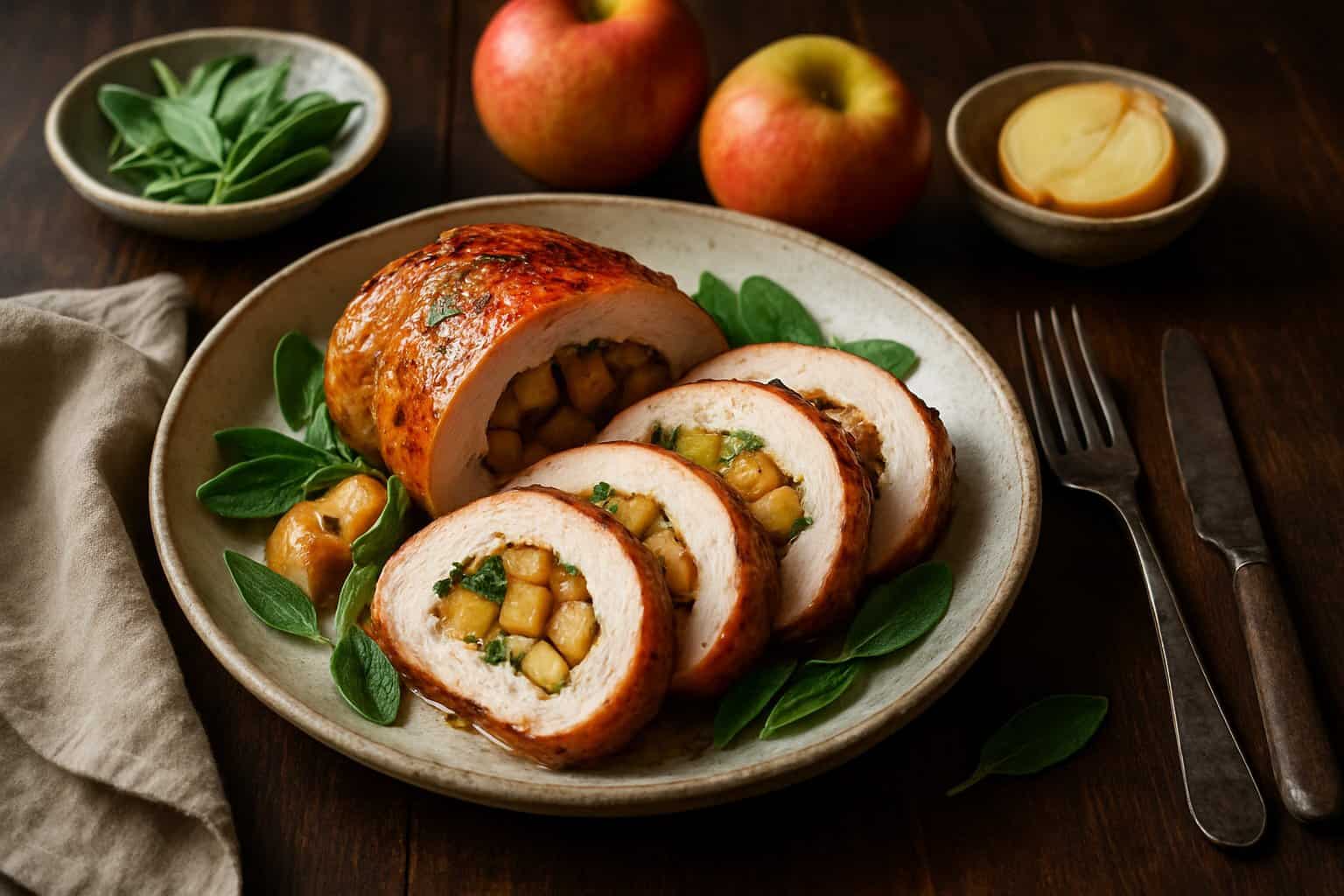 Kalkoenrollade uit de oven met appel en salie