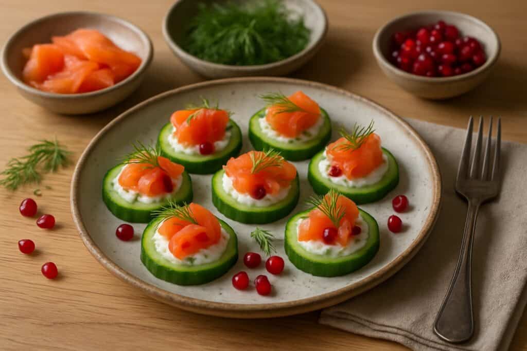 Kersthapje met gerookte zalm en dilleyoghurt