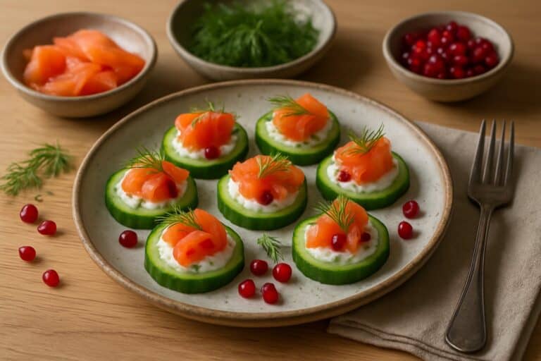 Kersthapje met gerookte zalm en dilleyoghurt