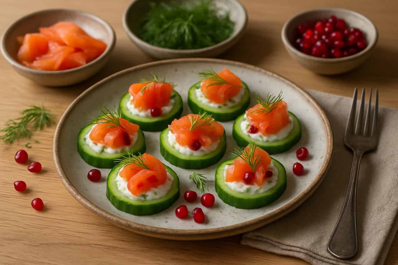 Kersthapje met gerookte zalm en dilleyoghurt