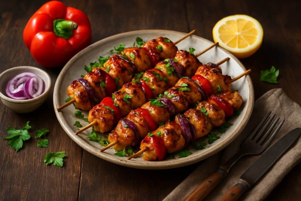 Kipspiesjes uit de oven met paprika en komijn