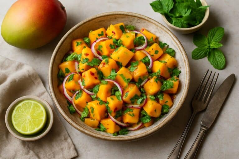 Mangosalade met rode ui en limoen