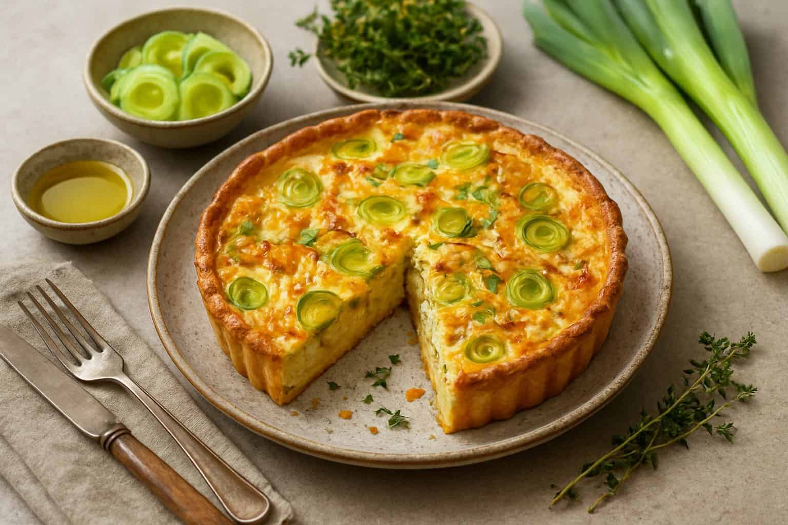 Preiquiche met kalkoenreepjes en tijm