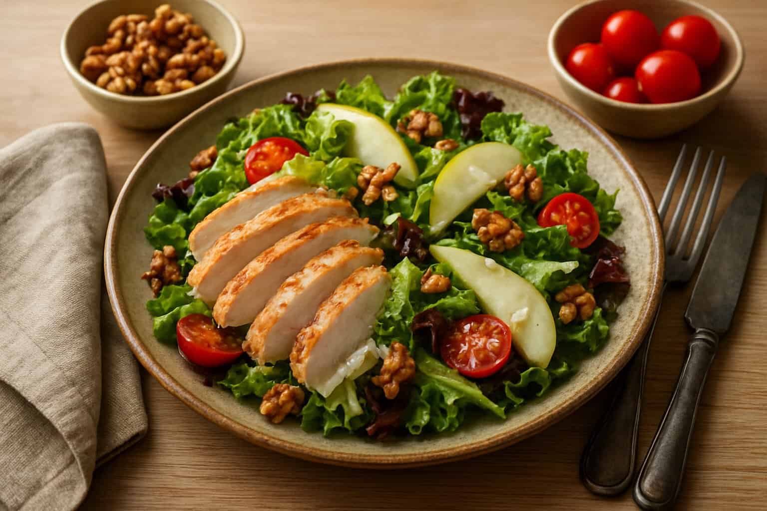 Salade met kipreepjes en peer