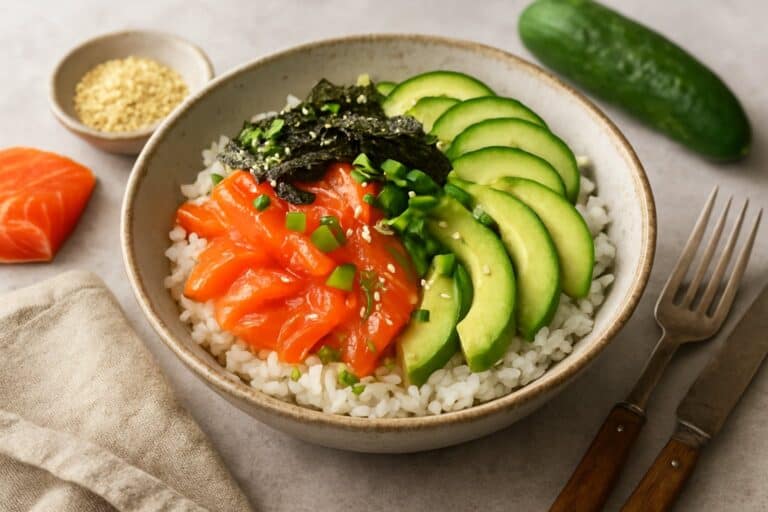 Sushirijst met zalm en komkommer