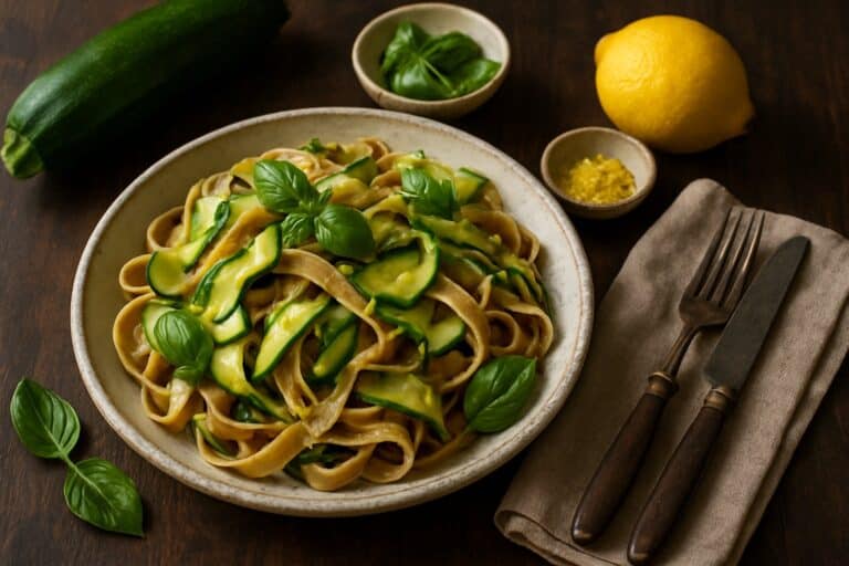 Tagliatelle met courgettelinten en citroen
