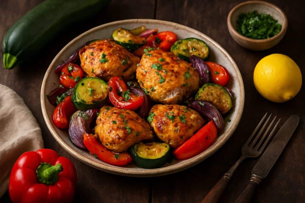 Traybake met kipfilet, courgette en paprika