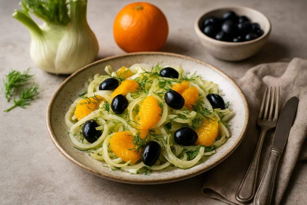 Venkelsalade met sinaasappel en olijven
