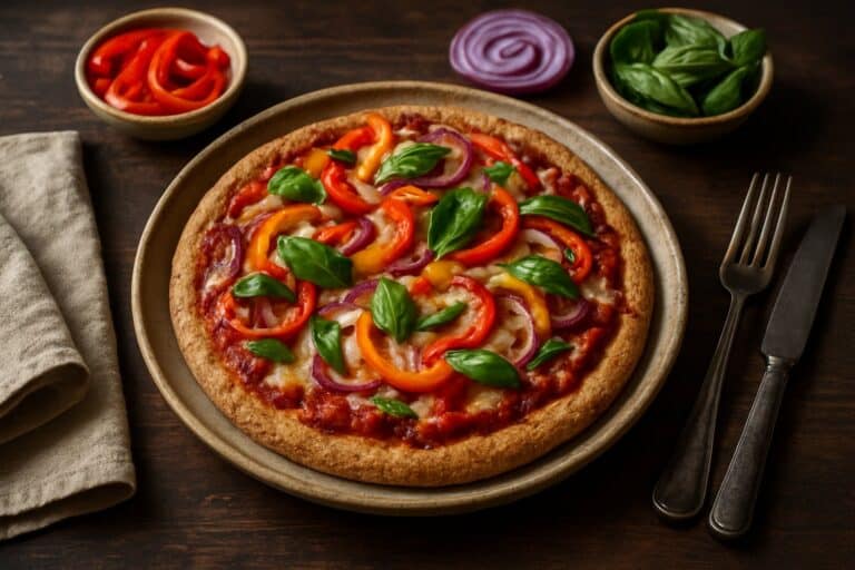 Volkoren pizza met paprika, ui en oregano