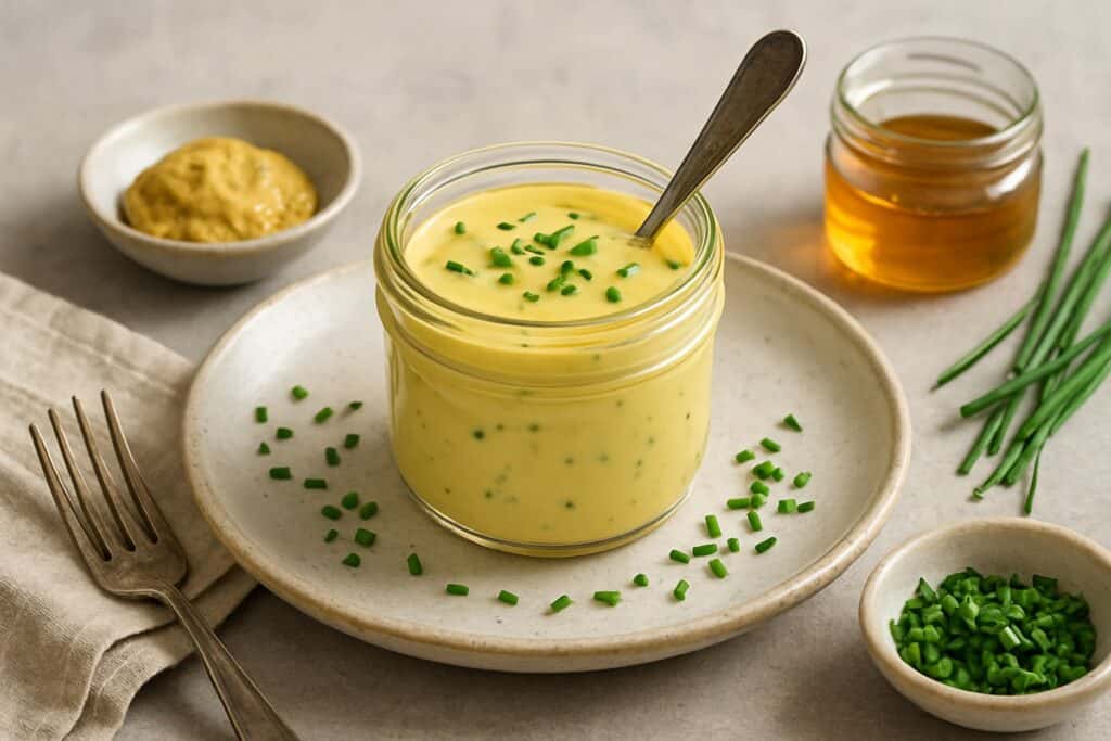 Zoutarme honingmosterdsaus met yoghurt