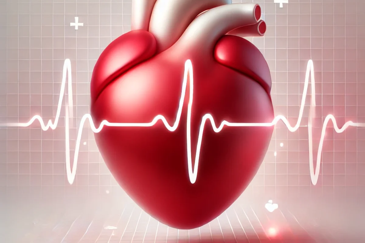 DALL·E 2024-12-25 05.35.16 - A photorealistic image featuring a red heart symbolizing cardiology, with a simple and clean white heartbeat waveform surrounding it. The background i