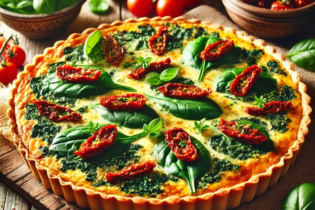 Mediterrane Quiche met Spinazie en Zongedroogde Tomaten