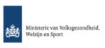 Logo van het Nederlandse Ministerie van Volksgezondheid, Welzijn en Sport, bestaande uit een blauwe verticale rechthoek met een wit Nederlands koninklijk wapen en de tekst Ministerie van Volksgezondheid, Welzijn en Sport aan de rechterkant.