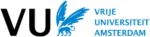 Logo van de Vrije Universiteit Amsterdam met de letters VU in zwart, een blauwe mythische griffioen en de tekst Vrije Universiteit Amsterdam in blauw rechts van de griffioen.