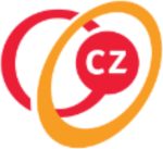 Rode cirkel met witte letters CZ overlapt door een schuin oranje ovaal, tegen een witte achtergrond. Het ontwerp bestaat uit twee elkaar kruisende ringen met een moderne, minimalistische stijl.