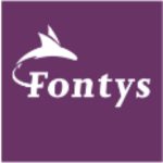 De afbeelding toont het Fontys logo met een gestileerde witte dolfijn boven het woord Fontys in witte tekst op een paarse achtergrond.